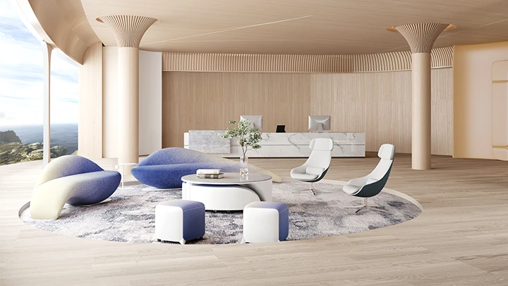 Modern Dolphin Shaped Gradient Fabric Lounge Sofa