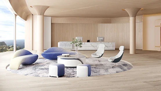 Modern Dolphin Shaped Gradient Fabric Lounge Sofa