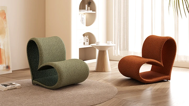 Modern Heart Shaped Curved Fabric Lounge Chair