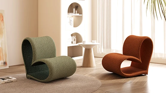 Modern Heart Shaped Curved Fabric Lounge Chair