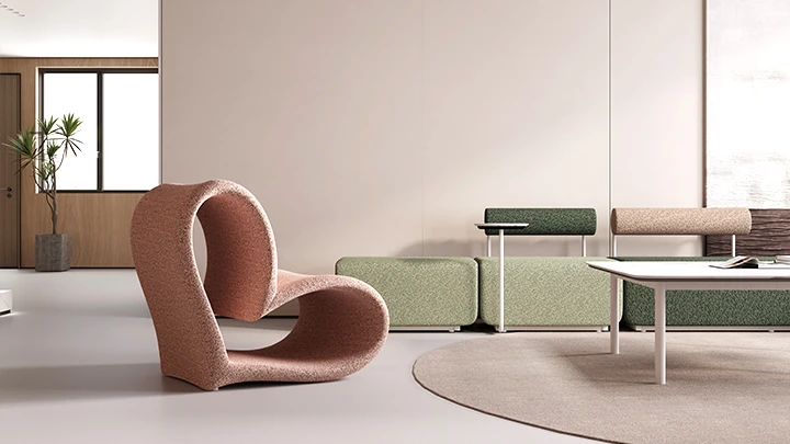 Modern Heart Shaped Curved Fabric Lounge Chair